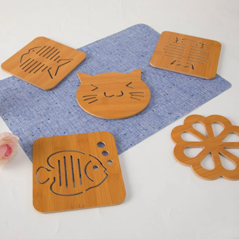 Деревянная прихватка для кухни квадратная с изображением животных мультяшная