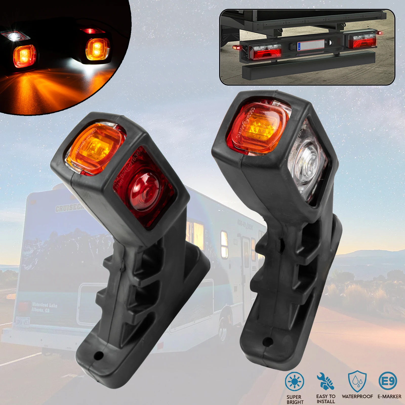 2 led indicador de luz lateral para caminhão, caminhão, caminhão, caminhão, carro, rv, sinalização traseira, lâmpada de posição 3 face, vermelho, âmbar, branco