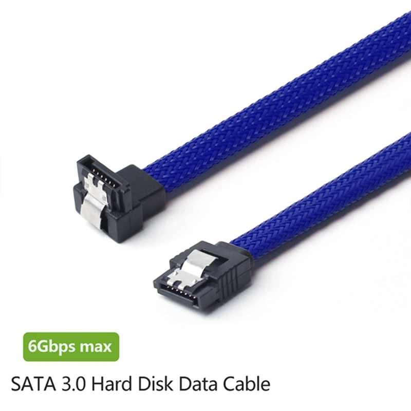 2 шт 50 см SATA 3,0 III SATA3 7Pin кабель для передачи данных под прямым углом 6 ГБ/сек. SSD Кабели HDD жесткий диск шнур для передачи данных с нейлоновыми рукавами(синий и черный