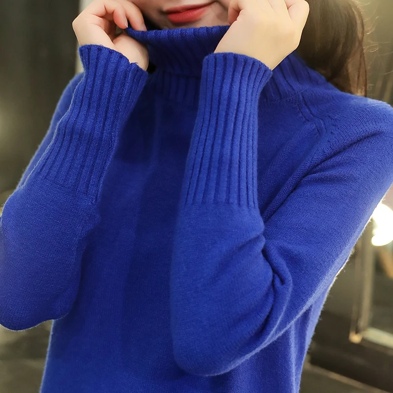 Осенне-зимний женский свитер с высоким воротом Пуловер Женская рубашка тонкие повседневные топы теплая одежда Женский вязаный свитер высокого качества