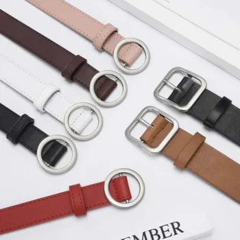 

Circle Pin Buckles Belt female deduction side gold buckle jeans wild belts for women fashion students simple New