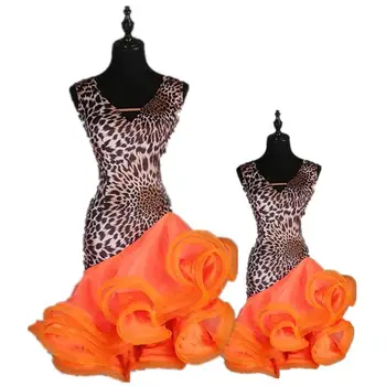 

Mother Daughter Leopard Dress Mom Girl Latin Dance Dresses Women Kids Girls Match Twinning Dancing Wear Family Look Outfits