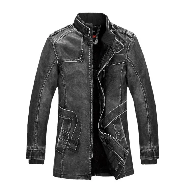 Leather Jacket Men Winter Warm Washed Leather Bomber Motorcycle Jackets Stand Collar Coat Plus Size XXXL 5XL Outwear Parkas