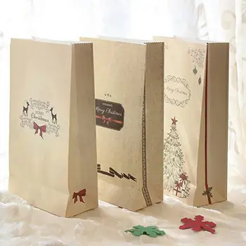

8pcs Christmas Gift Bag Candy Bag Durable Kraft Paper Bag DIY Christmas Gift Packaging Bag With 12pcs Sealing Sticker 2 Pendant