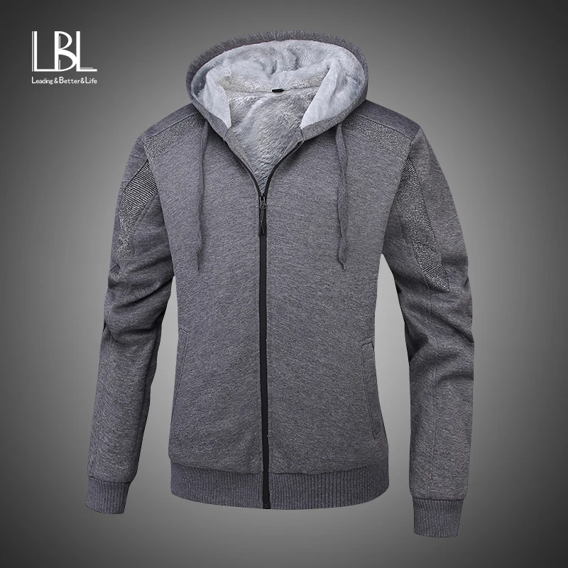 

Winter Casual Men's Hoodies Sweatshirt 2019 Hooded Jackets Cardigan Coat Man Zipper Hoody Solid Warm Plus Thick Fleece Hoodies