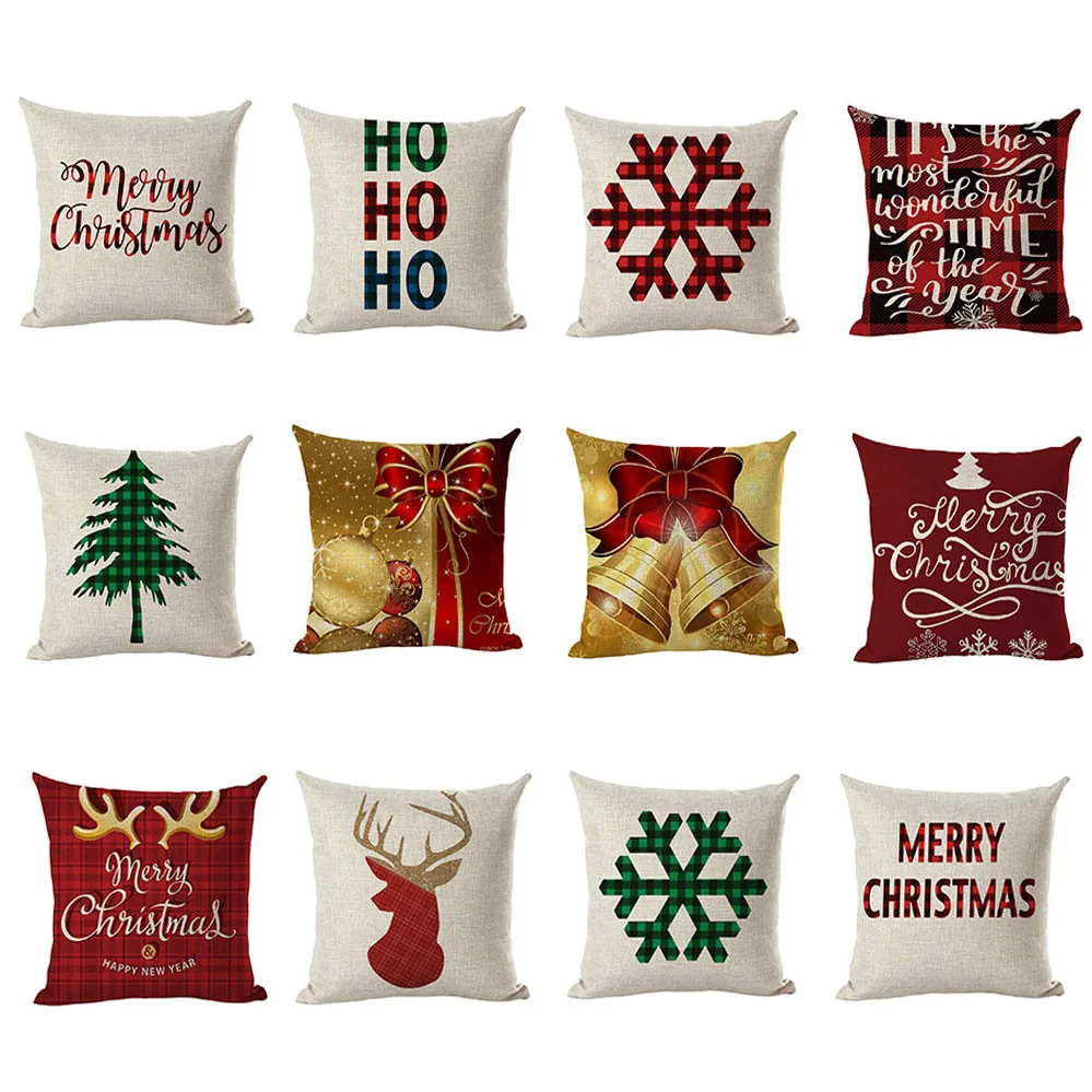 

Merry Christmas Pillow Cases Linen Sofa Cushion Cover Hotel Home Decor Modern Fashion Pillow Cover Bed Decorative Dropshipping/C