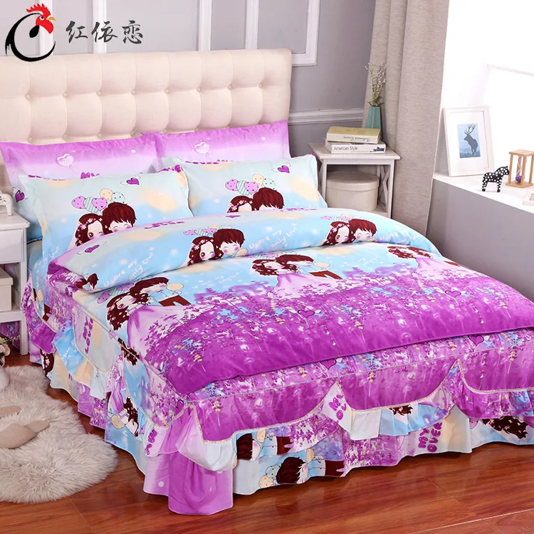 

2019 New Style Four-piece Set Brushed Twill Four-piece Set Bedspread Bed Skirt Bedding Article