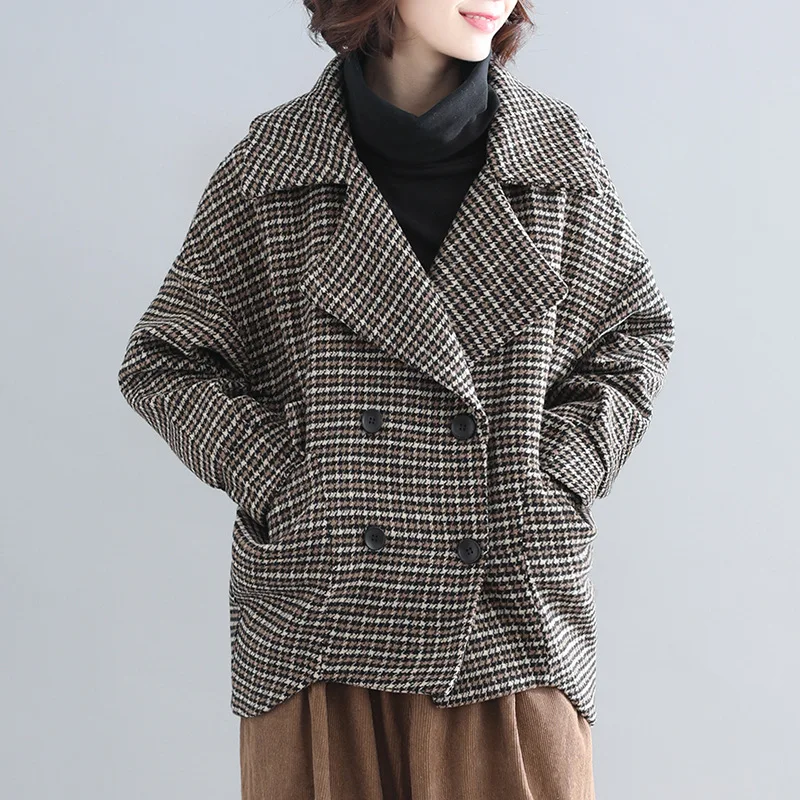 Autumn And Winter Korean-style British Style Popular Suit Fold-down Collar Large Size Woolen Jacket Women's Short Woolen Cl