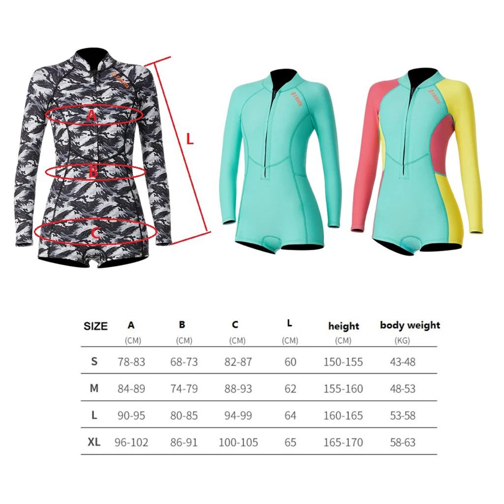 Women 1 Piece Wetsuit Front Zip Long Sleeve Diving Swimwear Women's Full Body Scuba Surfing Diving Wetsuits