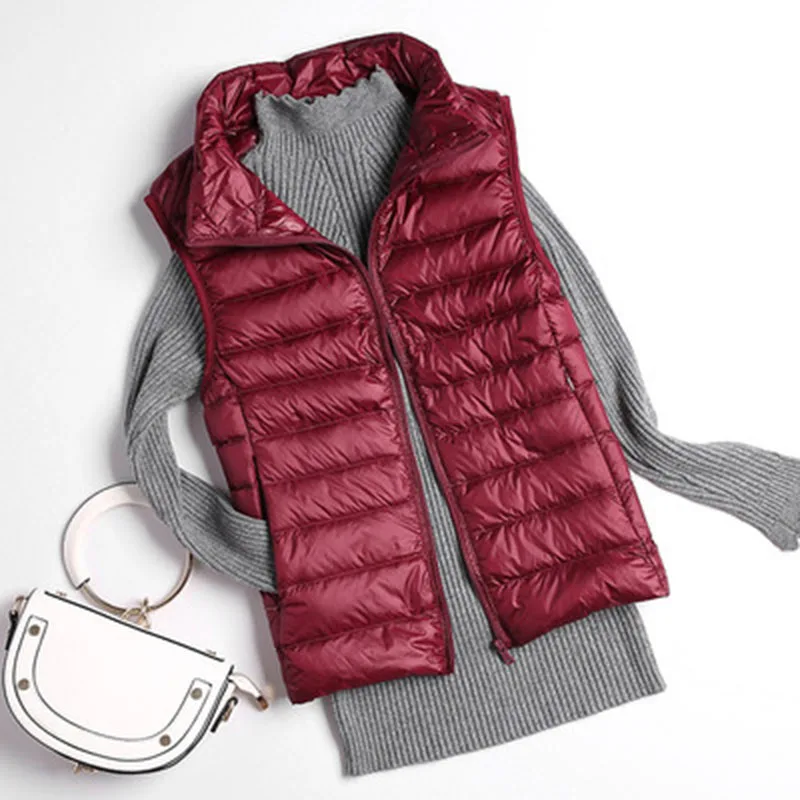 

Women's Sleeveless Duck Down Vest Plus Size 4XL Portable Ultra Light Pink Khaki Casual Vests 2021 Winter Autumn Woman Waistcoat