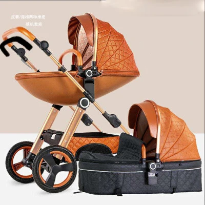 Brown 2in1детская коляска для новорожденных, подходит для сна, Parabebe, складывается, роскошная коляска, алюминиевый сплав, золото, четыре колеса, горный багги, UPS - Цвет: Brown