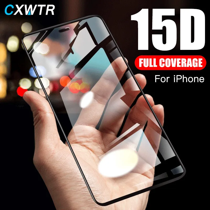 

15D Curved Edge Full Cover Tempered Glass For iPhone 11 Pro Xs Max Xr Screen Protector For iPhone 8 7 6 6s Plus Protection Film