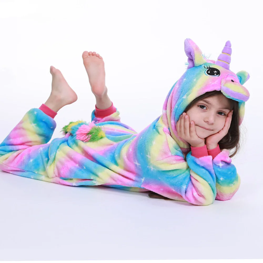Пижама с единорогом; комбинезон с капюшоном с животными; детский зимний фланелевый спальный мешок в стиле аниме для девочек и мальчиков; Пижама с пандой для детей 4-12 лет