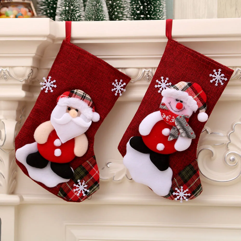 Большие Рождественские Чулки Подарки ткань с Санта-Клаусом и оленем носки Рождественский милый мешок для подарков для детей камин украшения для рождественской елки
