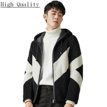 Осенне-зимняя мужская куртка, короткая куртка из натурального меха, Мужская тонкая шерстяная куртка с капюшоном, Jaqueta Masculina KJ1517