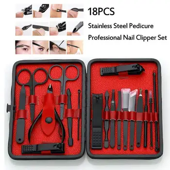 

At Fashion 18pcs Stainless Steel Pedicure Professional Nail Clipper Set Cuticle Eagle Hook Tweezer Manicure Beauty Tools Kit