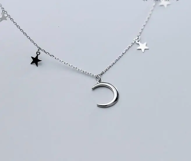 real 100% Sterling Silver 925 Fine Jewelry Moon Star Pendant Statement station Necklace GTLX2020 | Украшения и аксессуары