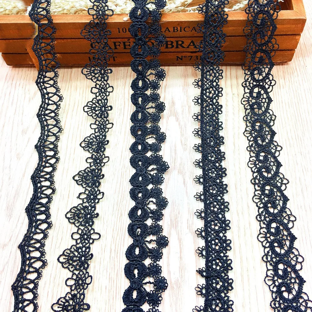 5Yards/Lot Embroidered Black Non-elastic Hollow Lace Fabric DIY Trim Crafts Sewing Ribbons