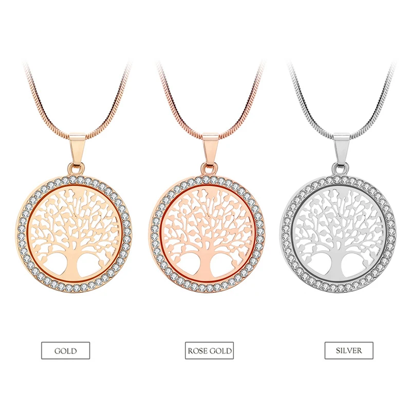 QianBei Hot Tree of Life Crystal Round Small Pendant Necklace Gold Silver Colors Elegant Women Jewelry Gifts | Украшения и
