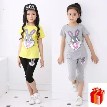 

Children Suit Summer Girls Sports Suit Cotton Cartoon Short Sleeve T-shirt 2Pcs Girls Clothes Teenage Girl Clothes Boutique Sets