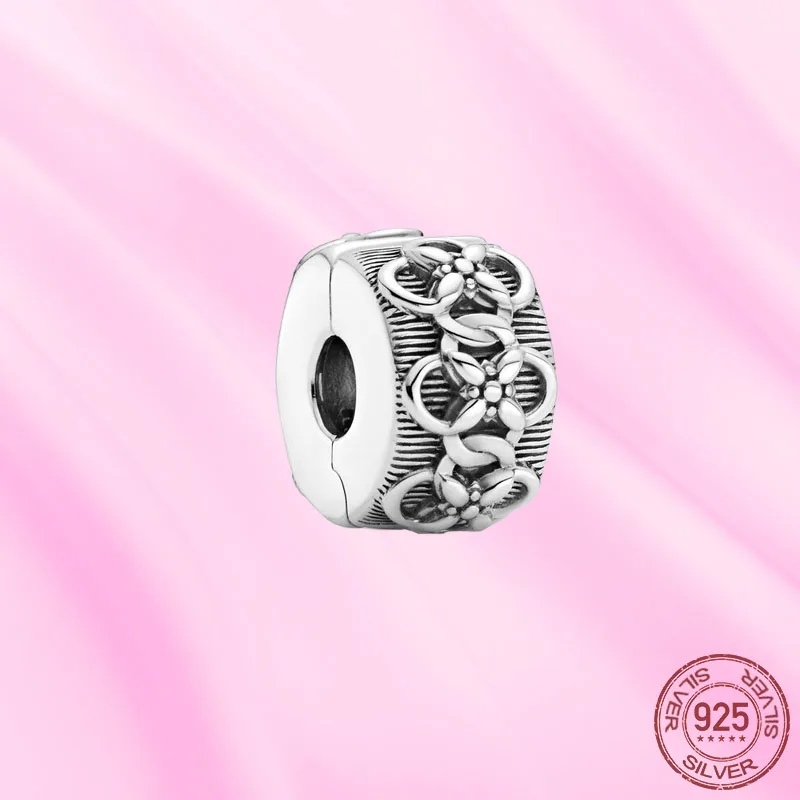 2021 New 925 Sterling Silver flower pattern charm fixed clip Fit for Original Pandora Bracelets Women DIY Jewelry birthday gift | Украшения