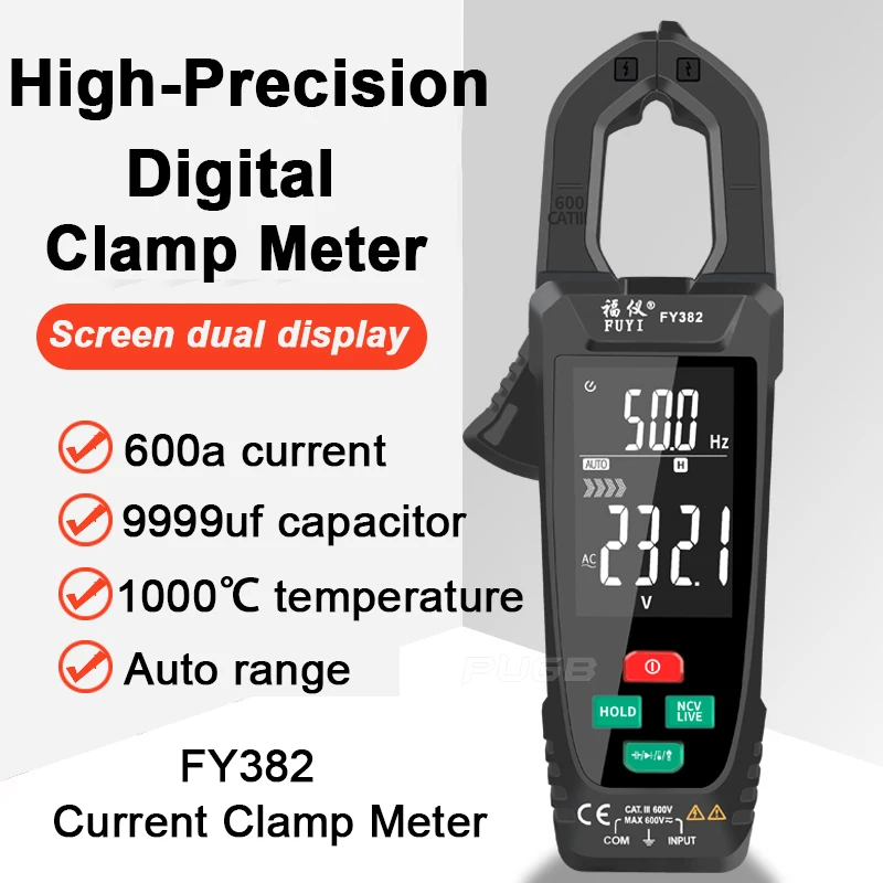FY385 Big Screen Digital Clamp Meter Smart ACDC Voltage Current Clamp True RMS Auto Range Temp Capacitance Ohm Hz Ammeter Pliers,clamp meter,digital multimeter