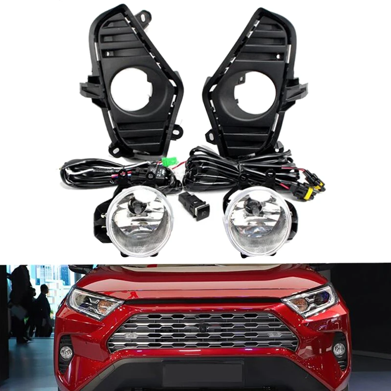 

Car Front Bumper Fog Light Assembly Kit with Bulb Switch Wire Bezel for Toyota Rav4 2018 2019