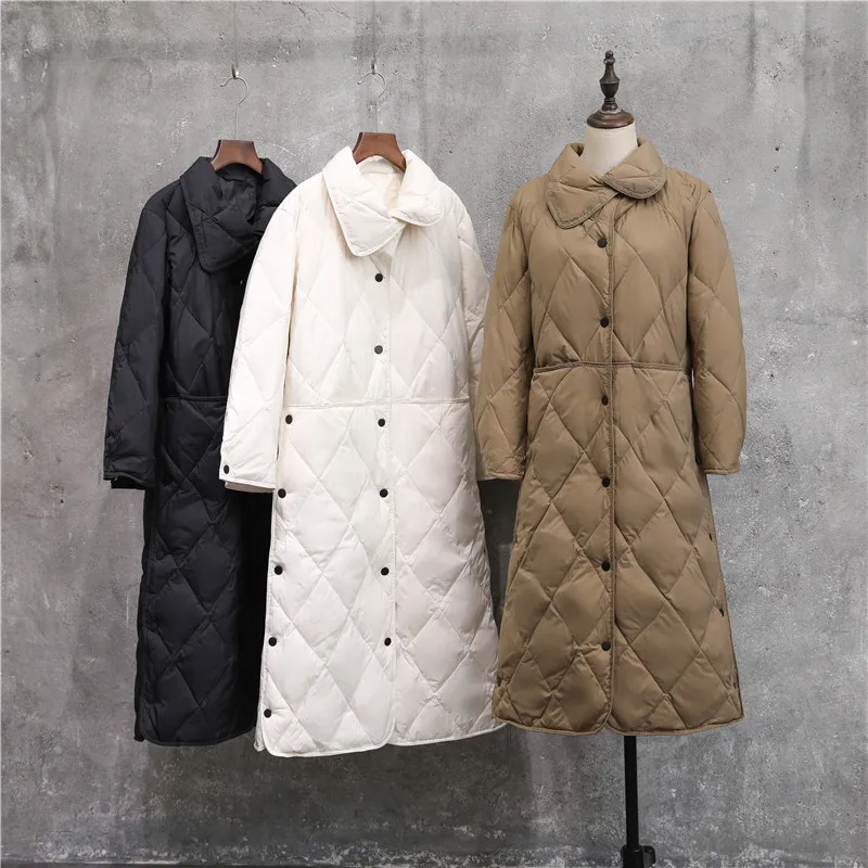 Осень и зима, стиль, Европа и Америка, высокое качество, легкий пуховик, женское удлиненное приталенное пальто выше колена