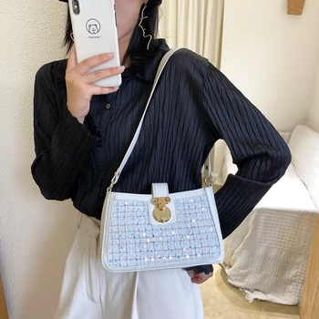 

Youth Ladies Simple Versatile Bag Fashion Woolen Handbag PU Underarm Bag Women Travel Daily Shoulder Tote Purse