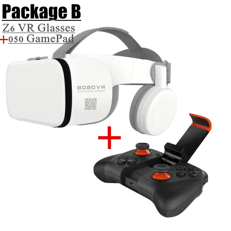 BOBOVR Z6 Bluetooth 3D Glasses Virtual Reality Helmet VR Cardboard Stereo Mic Headset Helmet for 4.7-6.5" Smartphone+Joystick - Цвет: Z6 VR add 50 gamepad