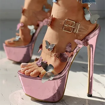 

Summer Women Sandals Super Sexy High Heels Shoes Ladies Platform Buckle Strap Butterfly Fly Sandals Female Bridal Party Shoes