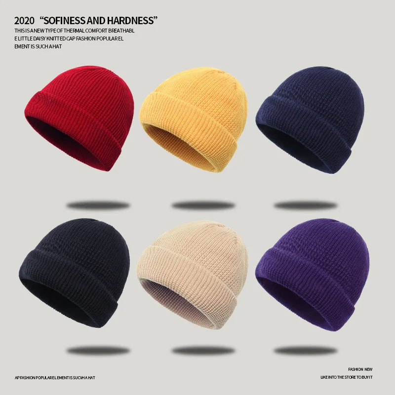 

Korean Domed Winter Woolen Beanies Hat Men And Women Knitting Hat Warm Knitted Cap Personalized Melon Skin Hip Hop Hats Gorros