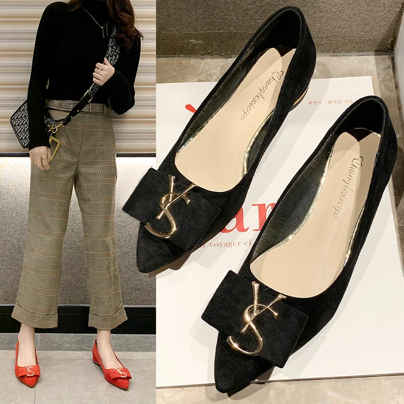 

Online Celebrity Chunky-Heel Shoes Women's 2020 Spring New Style Versatile Pointed-Toe Low Heel Low-Cut Casual WOMEN'S Shoes Low