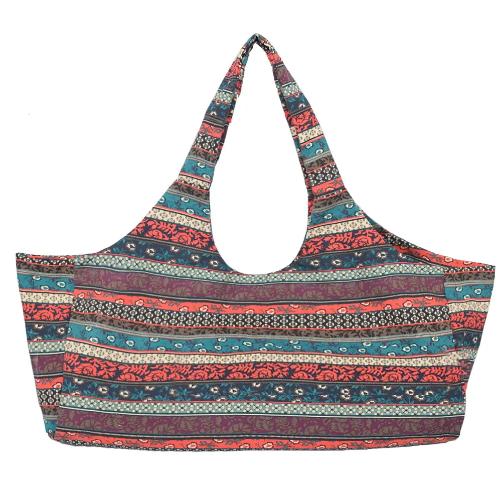 

Large Capacity Side Pocket Durable Fitness Ethnic Style Canvas Wallets Multifunction Yoga Mat Bag Zipper Gym Towel Portable