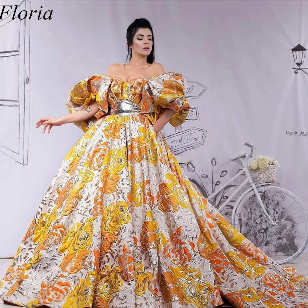 

Special Fabric Middle East Celebrity Dresses 2019 Off Shoulder Kaftan Evening Dress Long Court Train Red Carpet Party Gowns