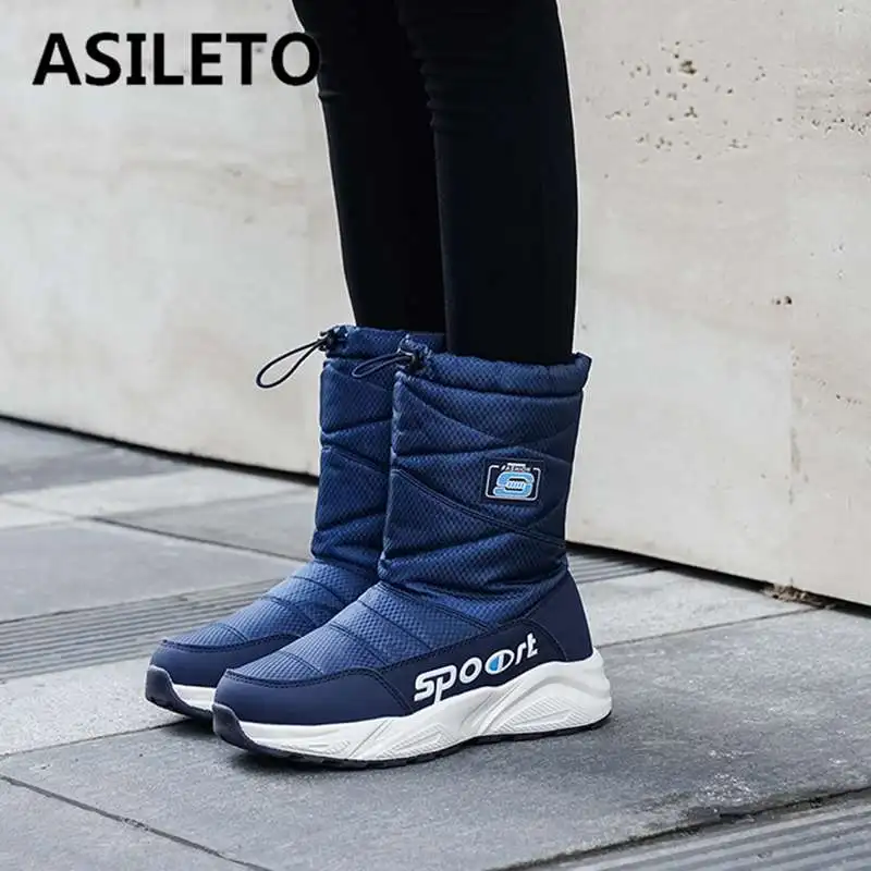 

ASILETO women's snow boots waterproof space cloth warm plush boots elatsic winter ankle boots Botas size 41 wedges platform bota