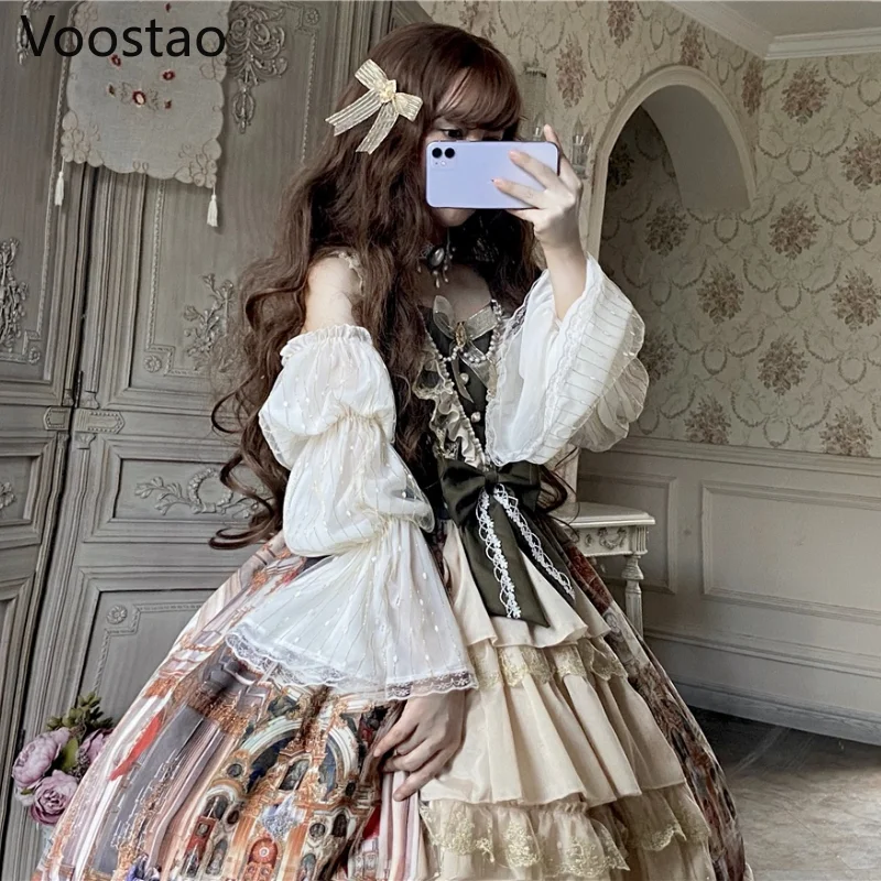 Vintage Victorian Elegant Lolita Princess Jsk Dress Women Sweet Lace Bow Sleeveless Party Dresses Girls Chic Wedding Vestidos, lolita dress,lolita suspender dress,lolita cosplay costumes,suspender dress