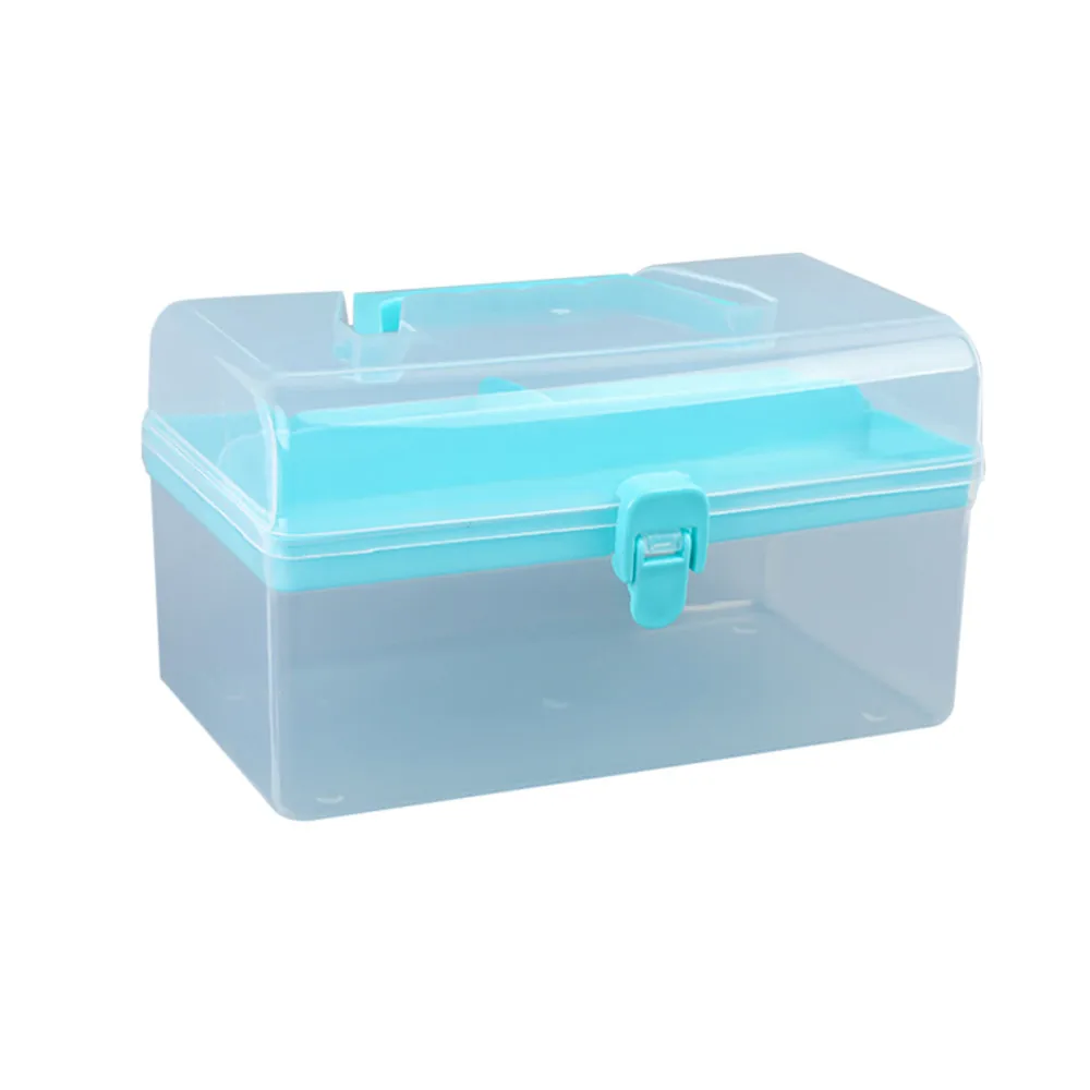 Double Layer Hardware Tools Storage Box Holder Clear Blue A4B2 