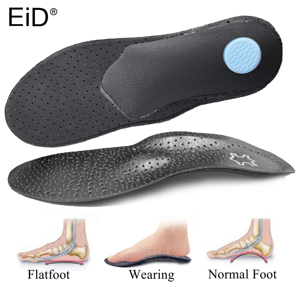 

EiD Black Leather orthotic insole for Flat Feet Arch Support orthopedic shoes sole Insoles for feet men women O/X Leg Feet Care