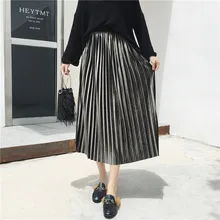 Юбки женские с высокой талией весна осень размера плюс повседневные Бархатные женские длинные плиссированные юбки