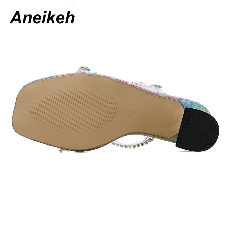 Aneikeh/блестящие стразы; прозрачные шлепанцы на высоком каблуке из ПВХ; летние модные шлепанцы без застежки с круглым каблуком; женские туфли-лодочки без задника