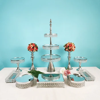 

silver Crystal Metal mirror Cupcake stand decorations Dessert Pedestal Party Display cake tray
