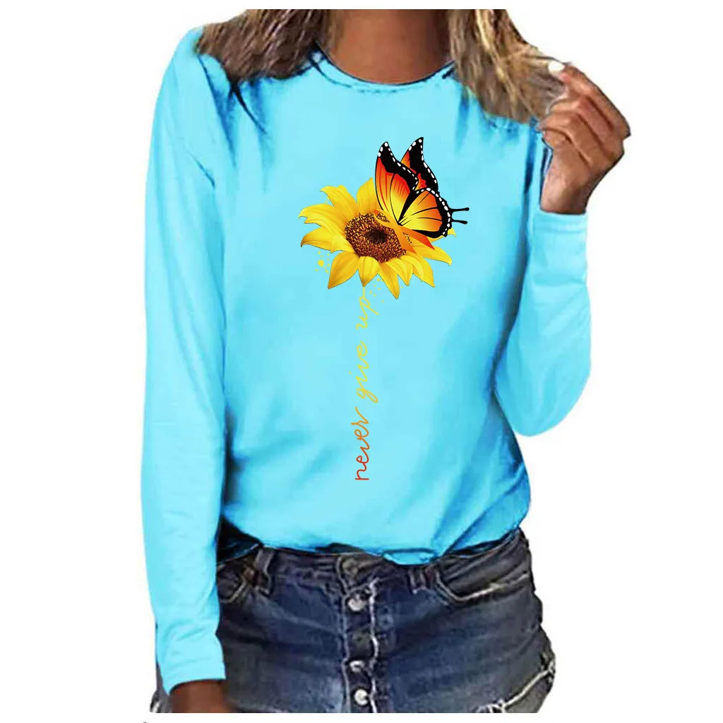 Женская рубашка с подсолнухом размера плюс Повседневная Свободная футболка
