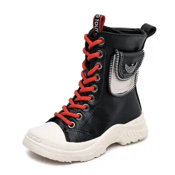 

Autumn Winter Girls Boots Warm Leather Boots Children High Martin Boots Boys Fashion Woven Shoes Kid Leather Casual Sports Shoes