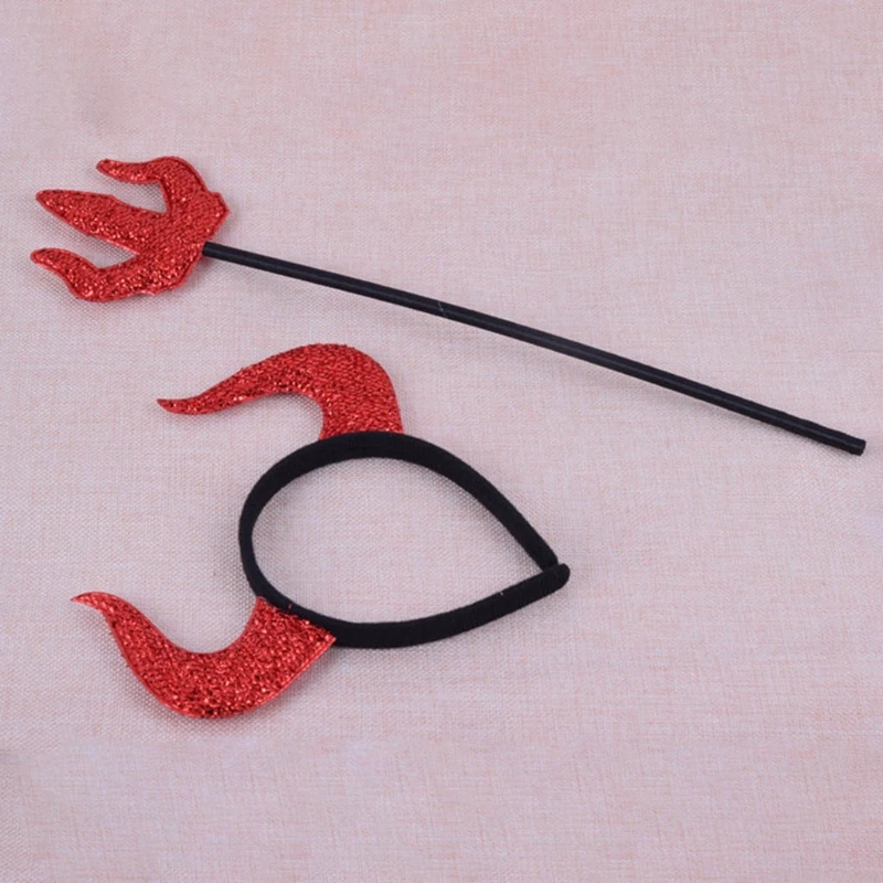 1 Set Devil Cow Horns Headband Hairpin Toy Headwear Fancy Dress Accessories for Halloween Masquerade Party Decoration Props