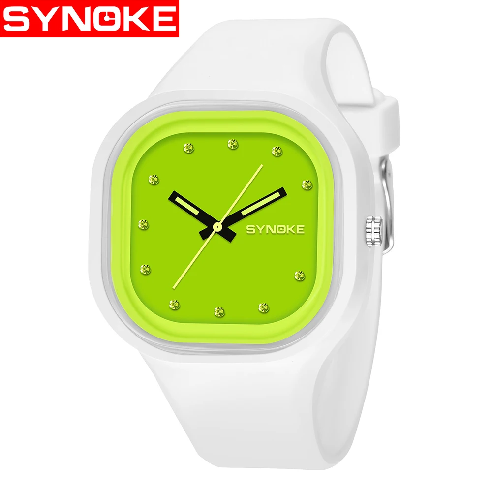 SYNOKE, для мальчиков, студентов, детские часы, красочные, водонепроницаемые, спортивные часы, брендовые, для женщин, для девочек, силиконовые, цифровые, дата, наручные часы - Цвет: Green White