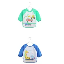 2 шт. Детский фартук с поясом, детский нагрудник для еды, практичный нагрудник для детского использования(темно-синий жираф и темно-зеленый дизайн автомобиля