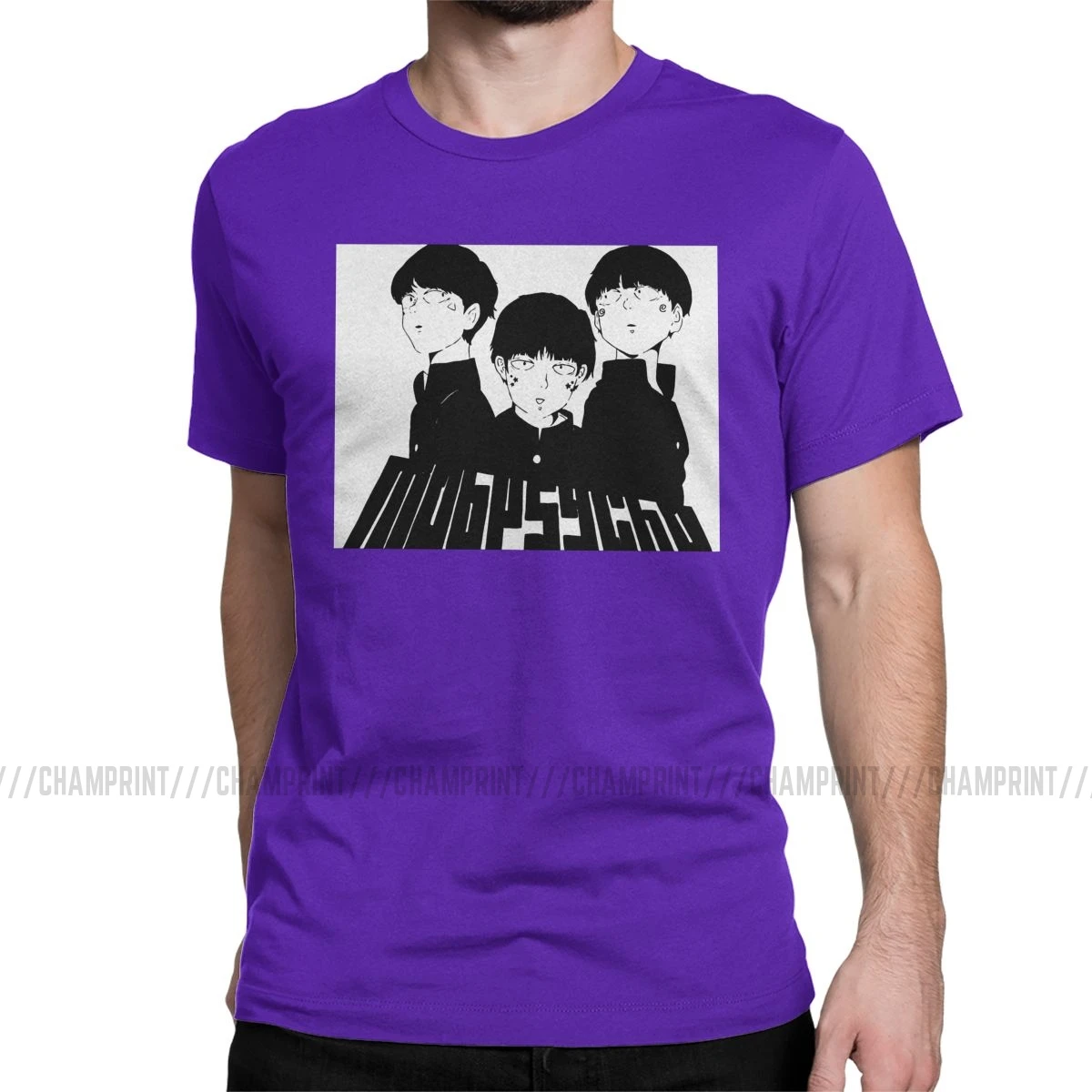 Mob Psycho 100 мужские футболки Shigeo Kageyama аниме Arataka Esper MP100 Манга футболка с коротким рукавом футболки хлопок - Цвет: Фиолетовый