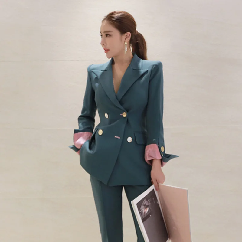 

Business Suit Women's 2019 Early Autumn New Style Korean-style Royal Sister Ol Fashion Double Breasted Suit Coat Slim Fit Two-Pi