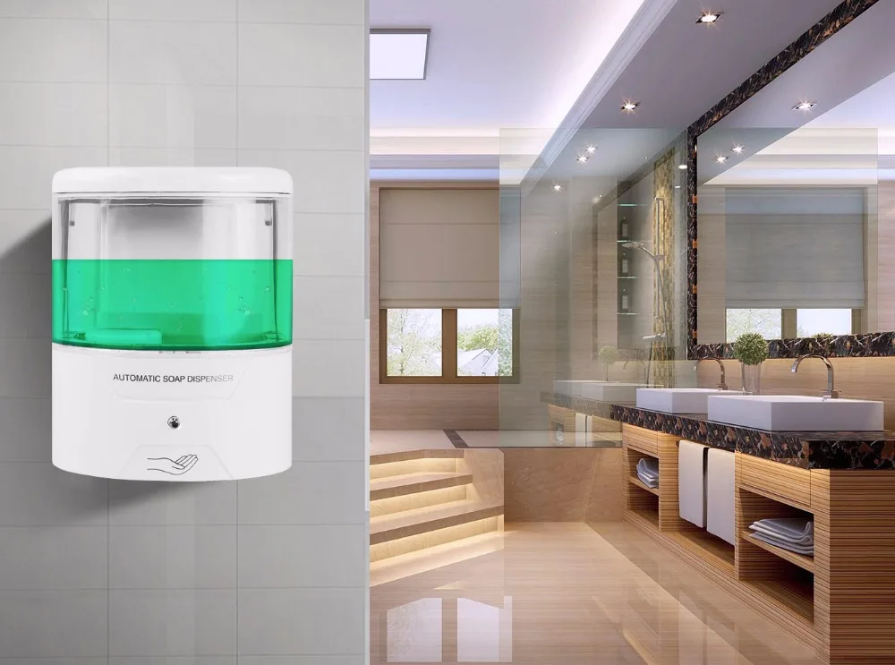

600ML Battery Powered Wall-Mount Automatic IR Sensor Touch-Free Kitchen Soap Lotion Pump For Kitchen Bathroom